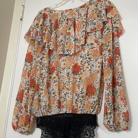 FREE PEOPLE intimates Say it to Me Orange floral ruffle boho bodysuit size XS - Picture 6 of 7